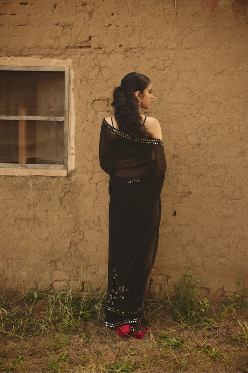 SARMAYA SAREE chiffon by Rashika Mittal in black color for women Worldwide