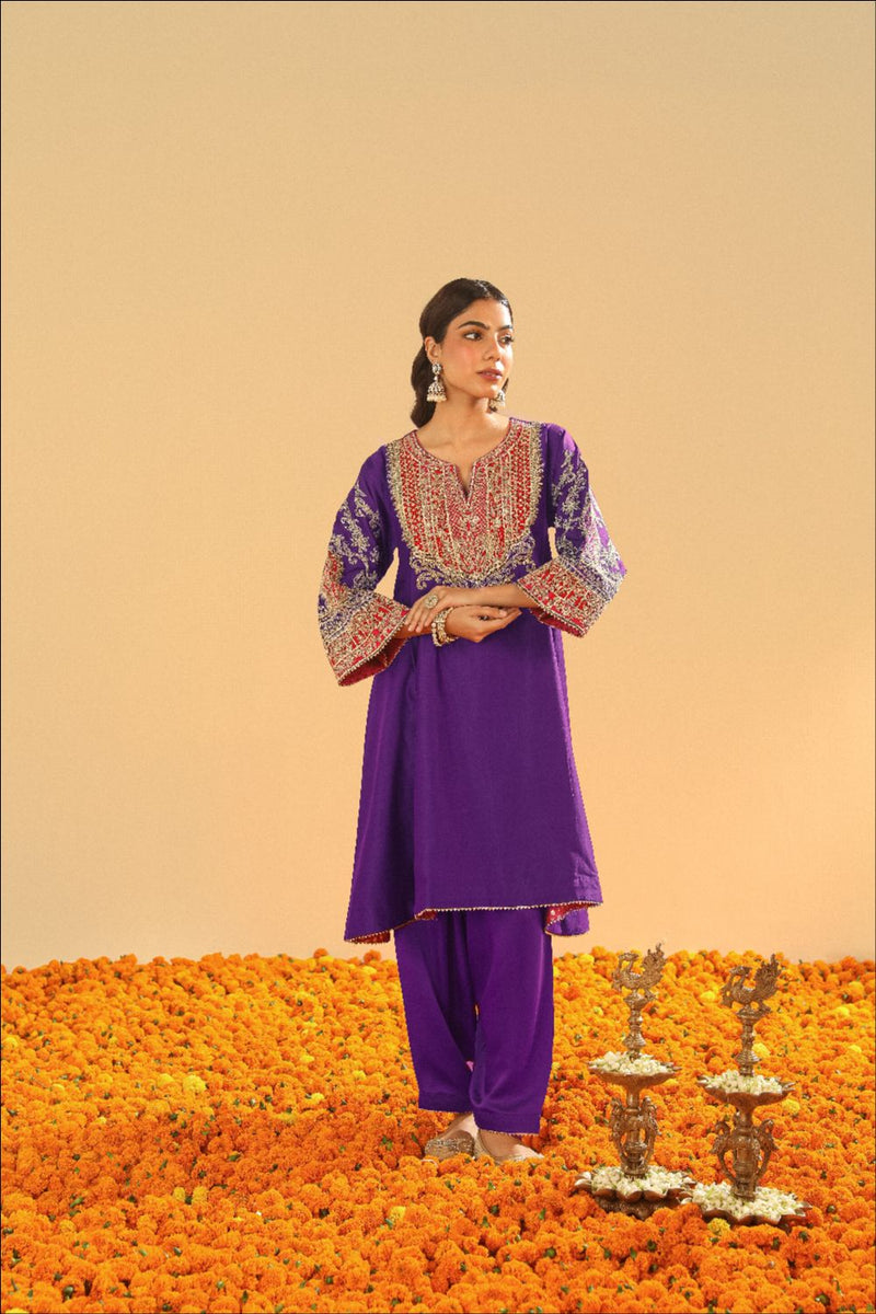 Mohsina Chauga with Salwar-Purple silk by SHEETAL BATRA in purple color for women Worldwide