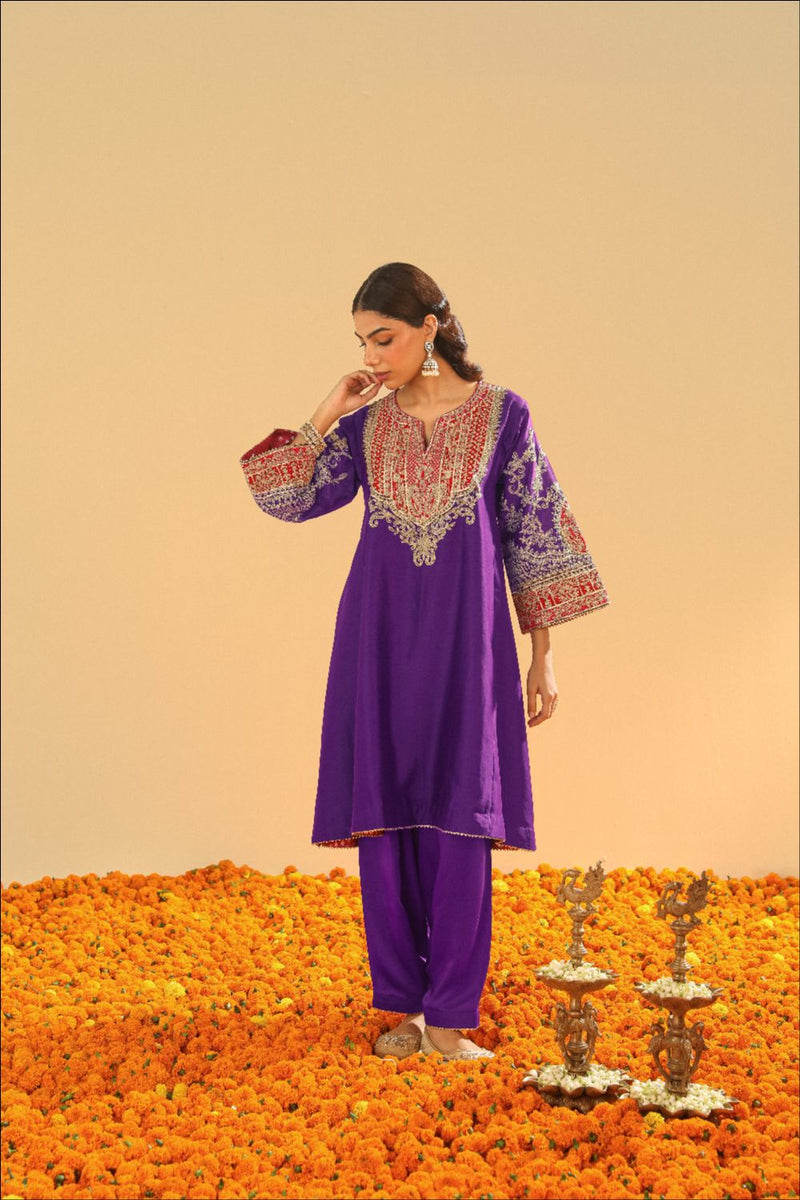 Mohsina Chauga with Salwar-Purple silk by SHEETAL BATRA in purple color for women Worldwide