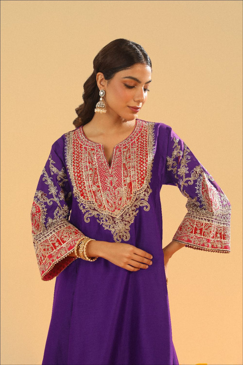 Mohsina Chauga with Salwar-Purple silk by SHEETAL BATRA in purple color for women Worldwide