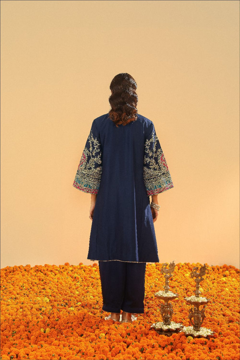 Mohsina Chauga with Salwar-Deep blue silk by SHEETAL BATRA in blue color for women Worldwide