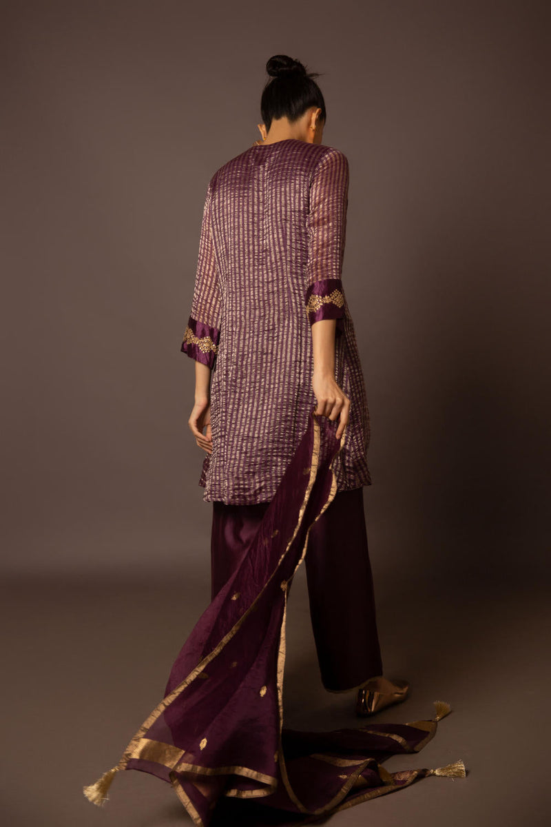 Purple Zari Stripe kurta set by Myoho in purple color for women Worldwide