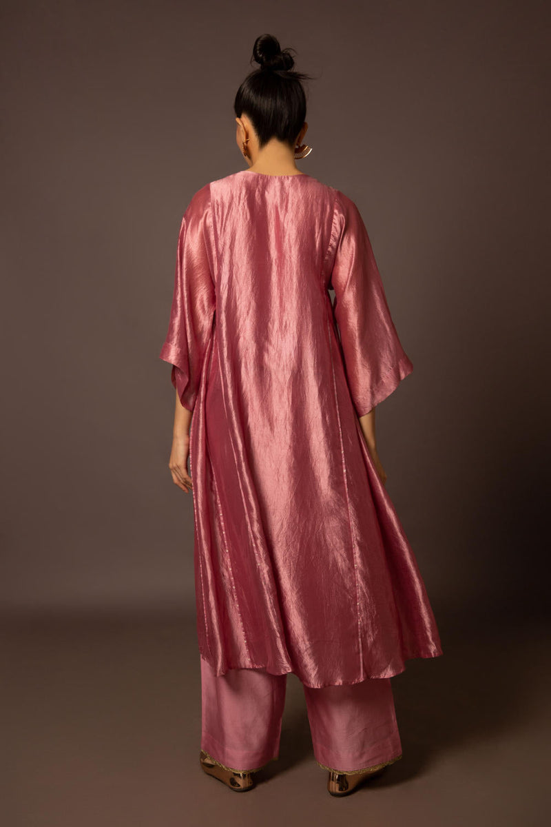 Rose Pink Dupion silk with Pita Butas by Myoho in pink color for women Worldwide