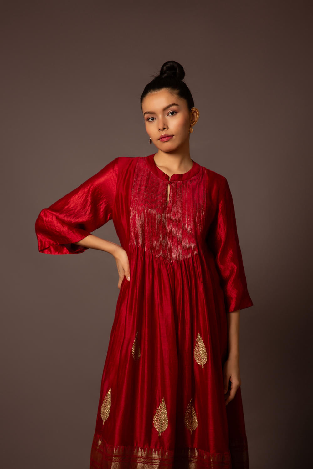 Red Benerasi Border Kurta Set