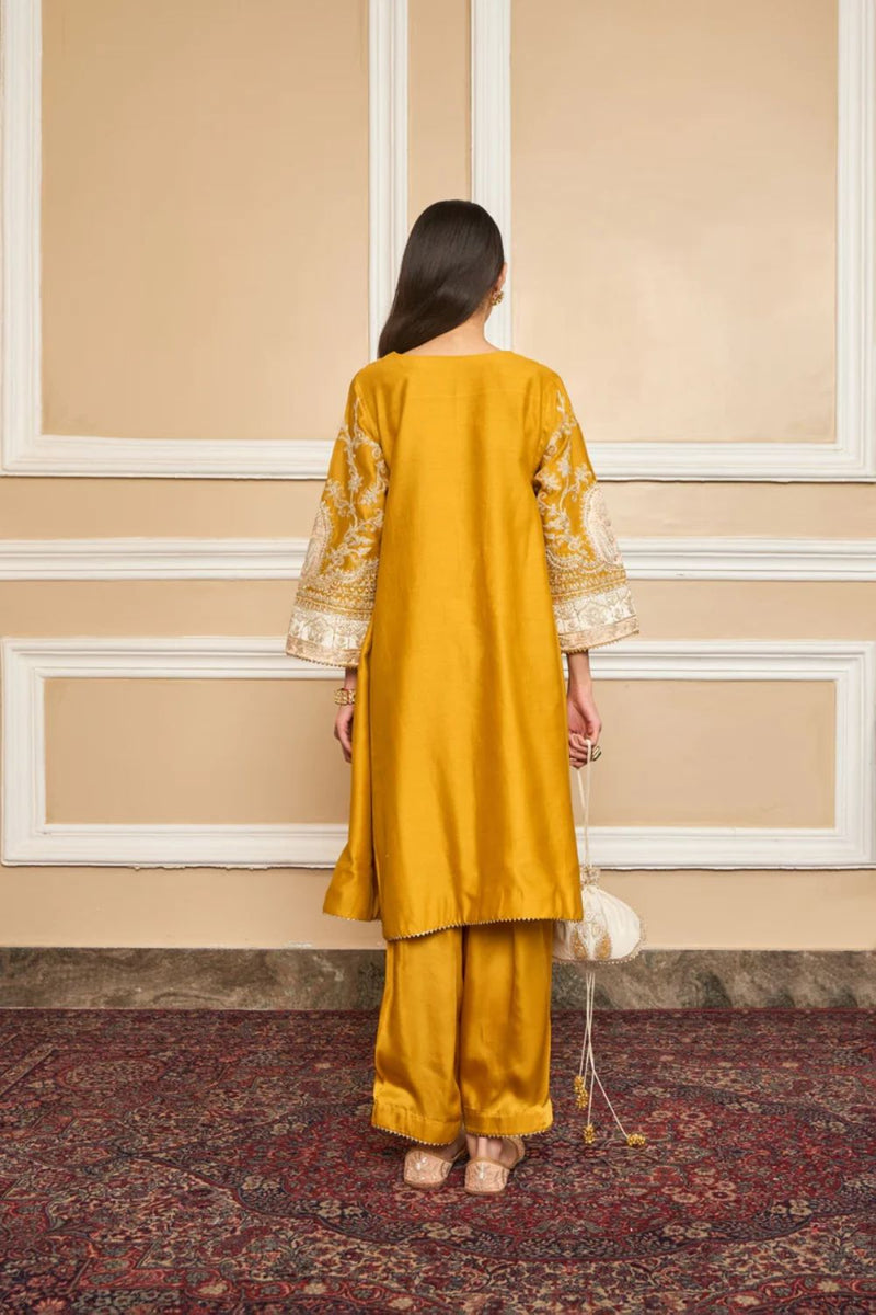 Mohsina Chauga with Salwar-Glaze mustard silk by SHEETAL BATRA in mustard color for women Worldwide