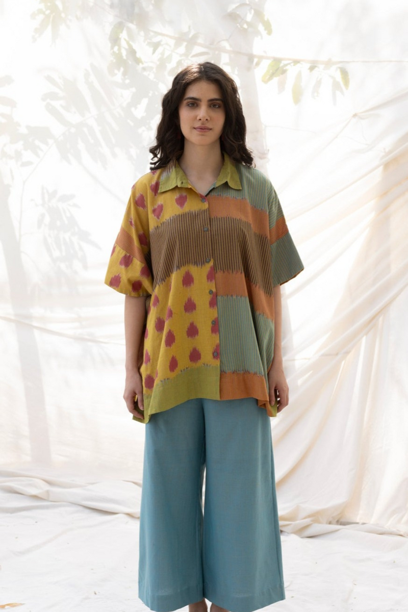 SUR BOXY SHIRT 100% cotton by Translate - Handwoven Ikat in multi color for women Worldwide