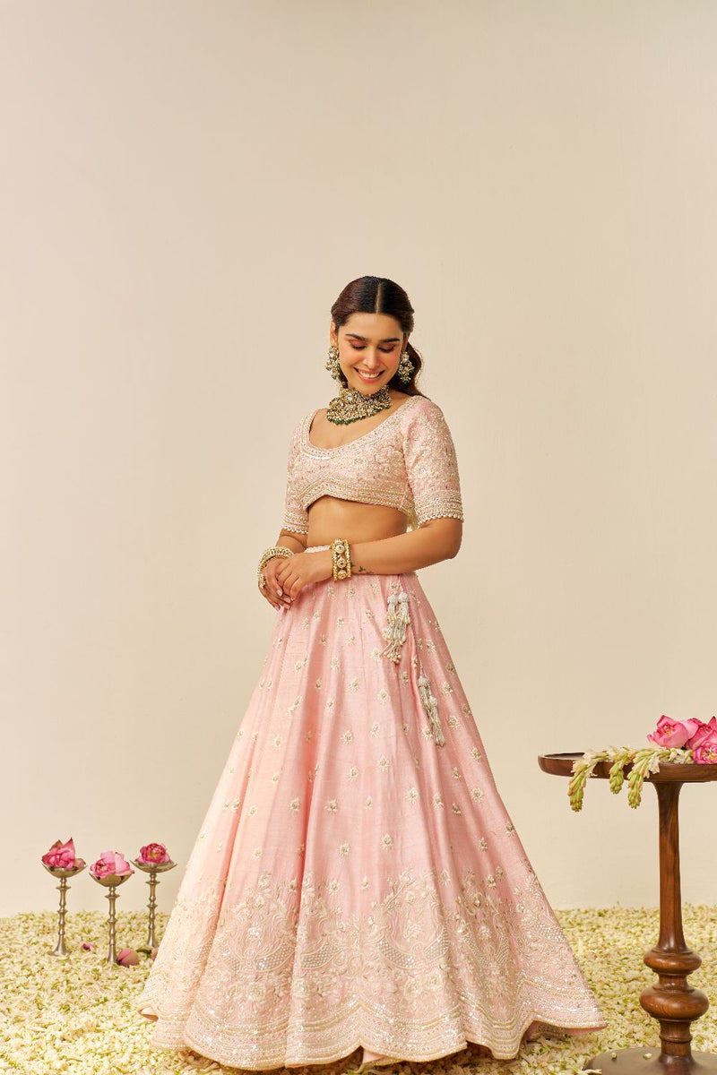 Fida - Lehenga With Blouse And Dupatta-Blush Pink silk by SHEETAL BATRA in blush color for women Worldwide