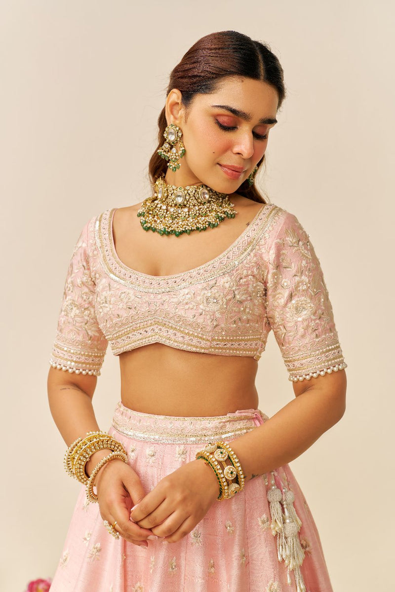 Fida - Lehenga With Blouse And Dupatta-Blush Pink silk by SHEETAL BATRA in blush color for women Worldwide