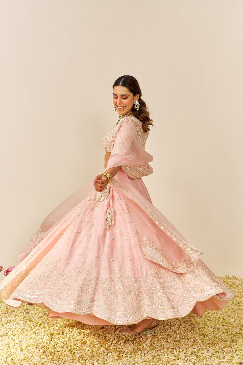 Fida - Lehenga With Blouse And Dupatta-Blush Pink silk by SHEETAL BATRA in blush color for women Worldwide