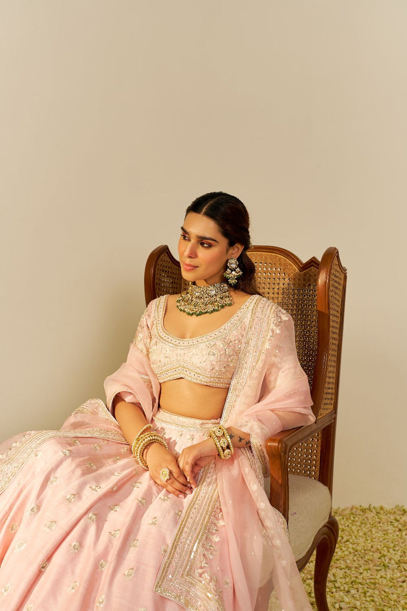 Fida - Lehenga With Blouse And Dupatta-Blush Pink silk by SHEETAL BATRA in blush color for women Worldwide