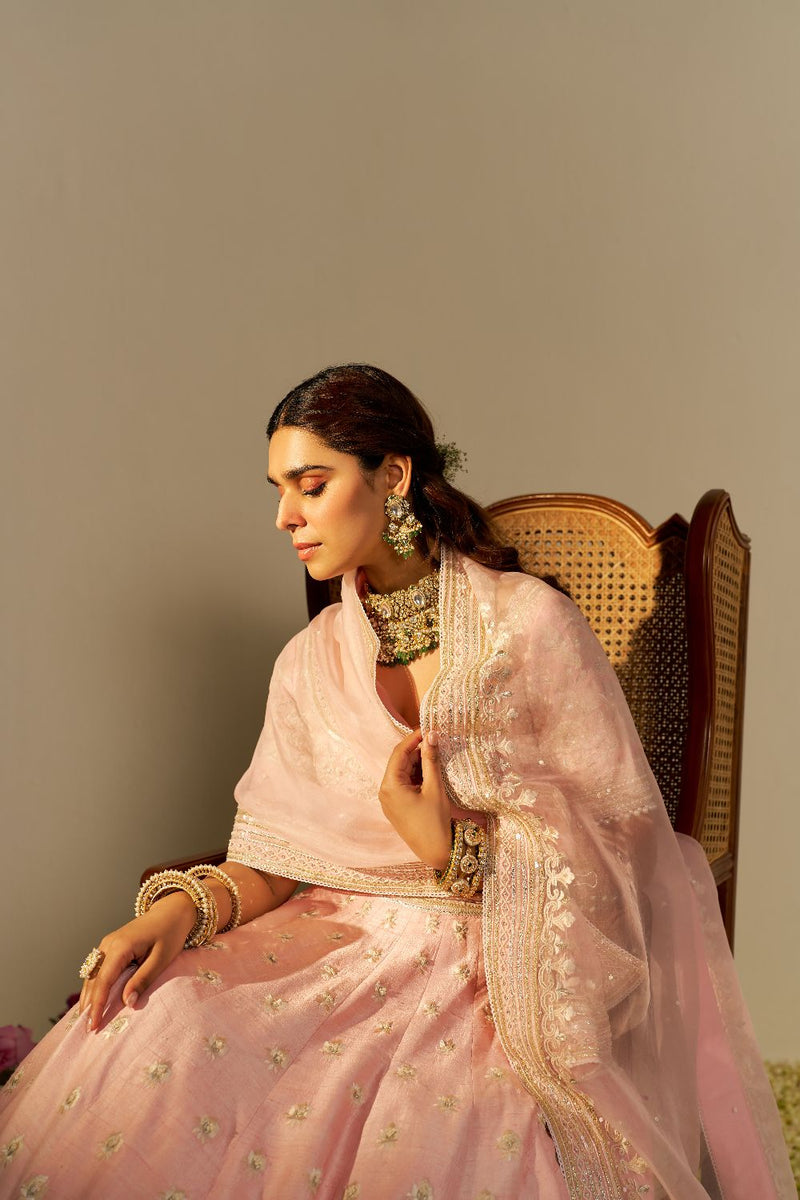 Fida - Lehenga With Blouse And Dupatta-Blush Pink silk by SHEETAL BATRA in blush color for women Worldwide