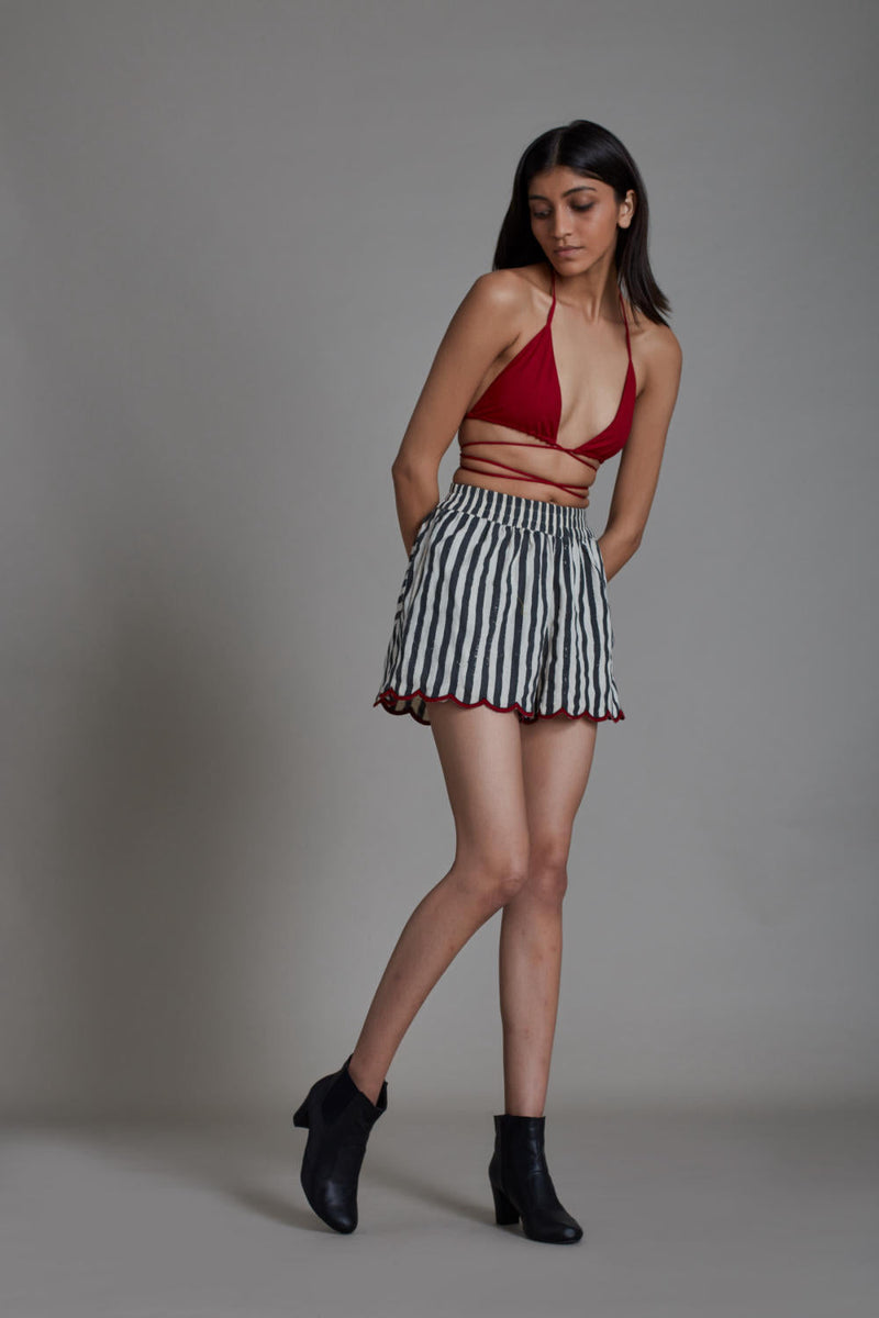 SCALLOP SET-BLACK STRIPE (SET OF 2) Co-ord Set by Mati for women Worldwide