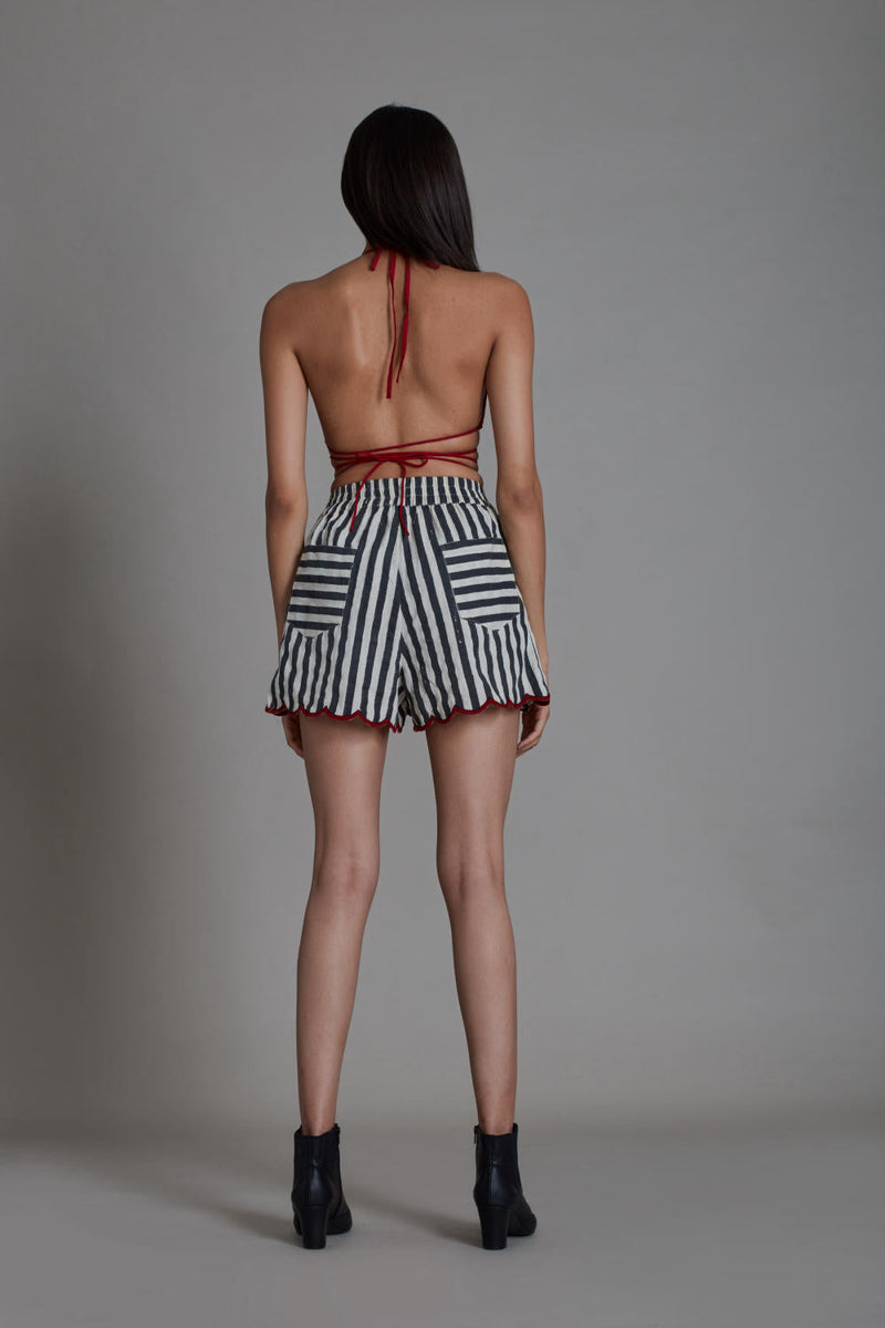SCALLOP SET-BLACK STRIPE (SET OF 2) Co-ord Set by Mati for women Worldwide