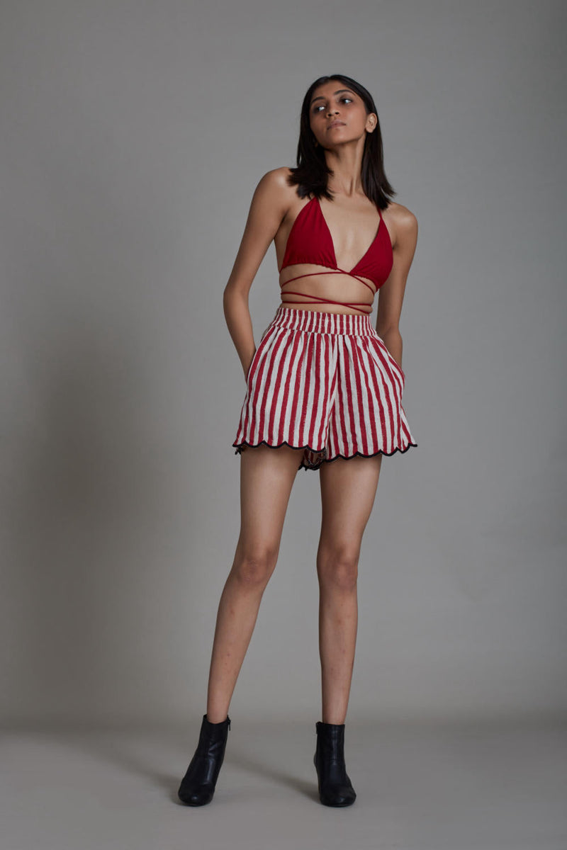 SCALLOP SET- RED STRIPE (SET OF 2) Co-ord Set by Mati for women Worldwide