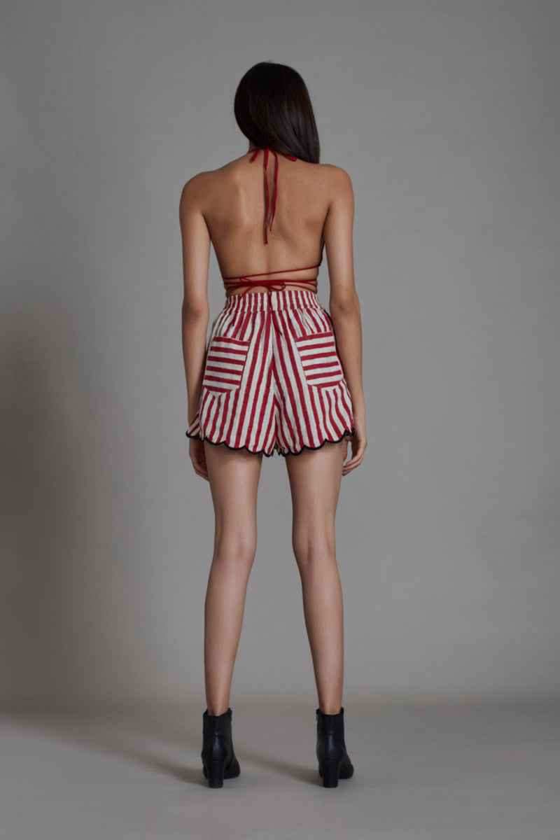 SCALLOP SET- RED STRIPE (SET OF 2) Co-ord Set by Mati for women Worldwide