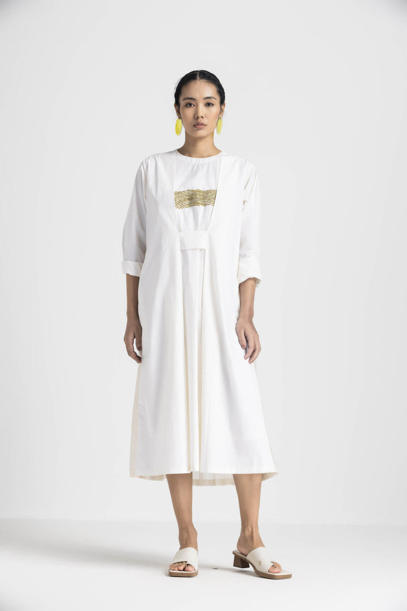 BACK PLEAT DRESS (mul slip included) - IVORY poplin by THREE in ivory color for women Worldwide