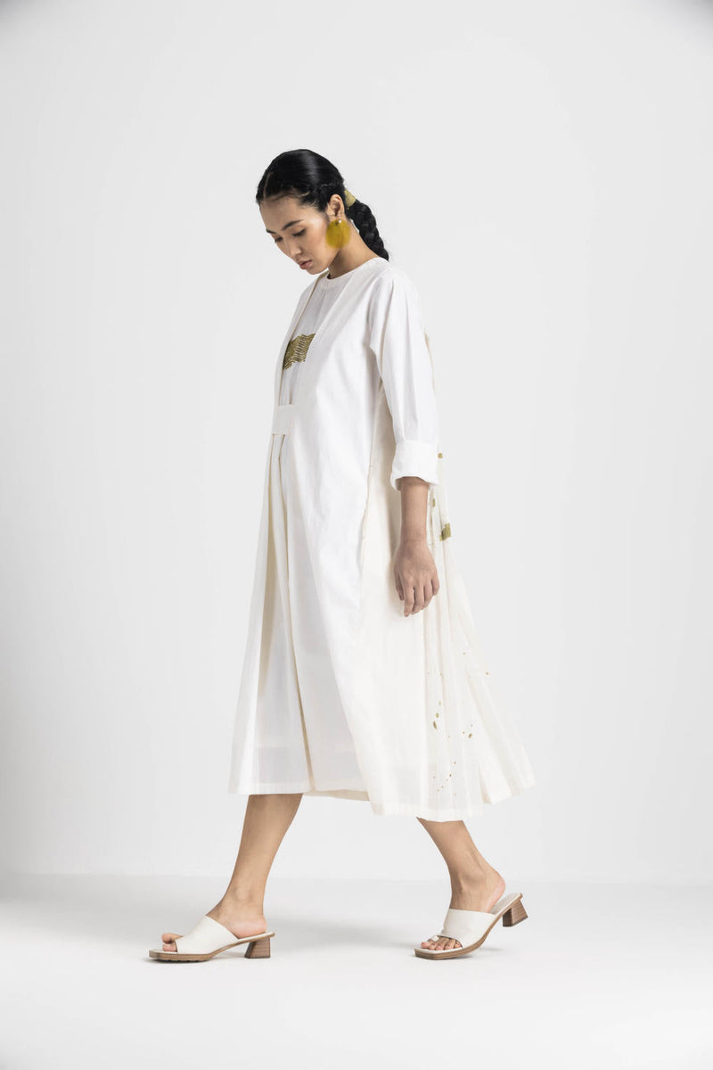 BACK PLEAT DRESS (mul slip included) - IVORY poplin by THREE in ivory color for women Worldwide