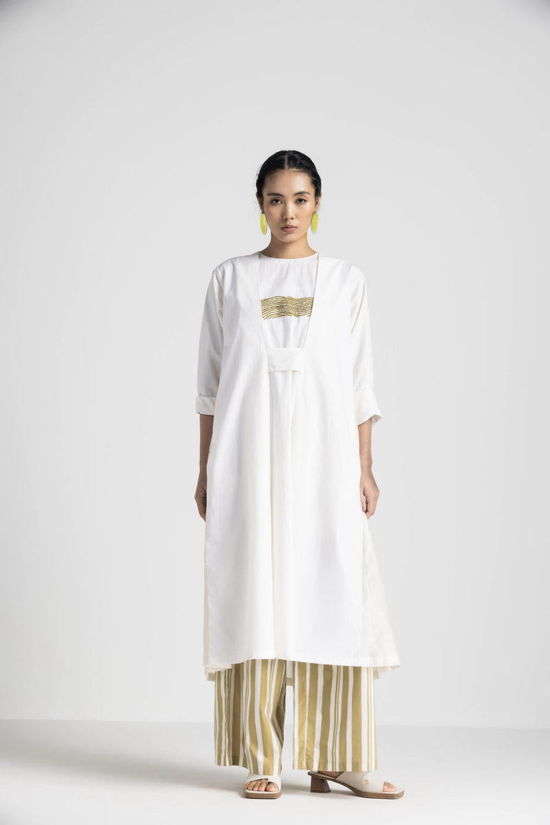 BACK PLEAT DRESS CO ORD - MOSS GREEN poplin by THREE in green color for women Worldwide