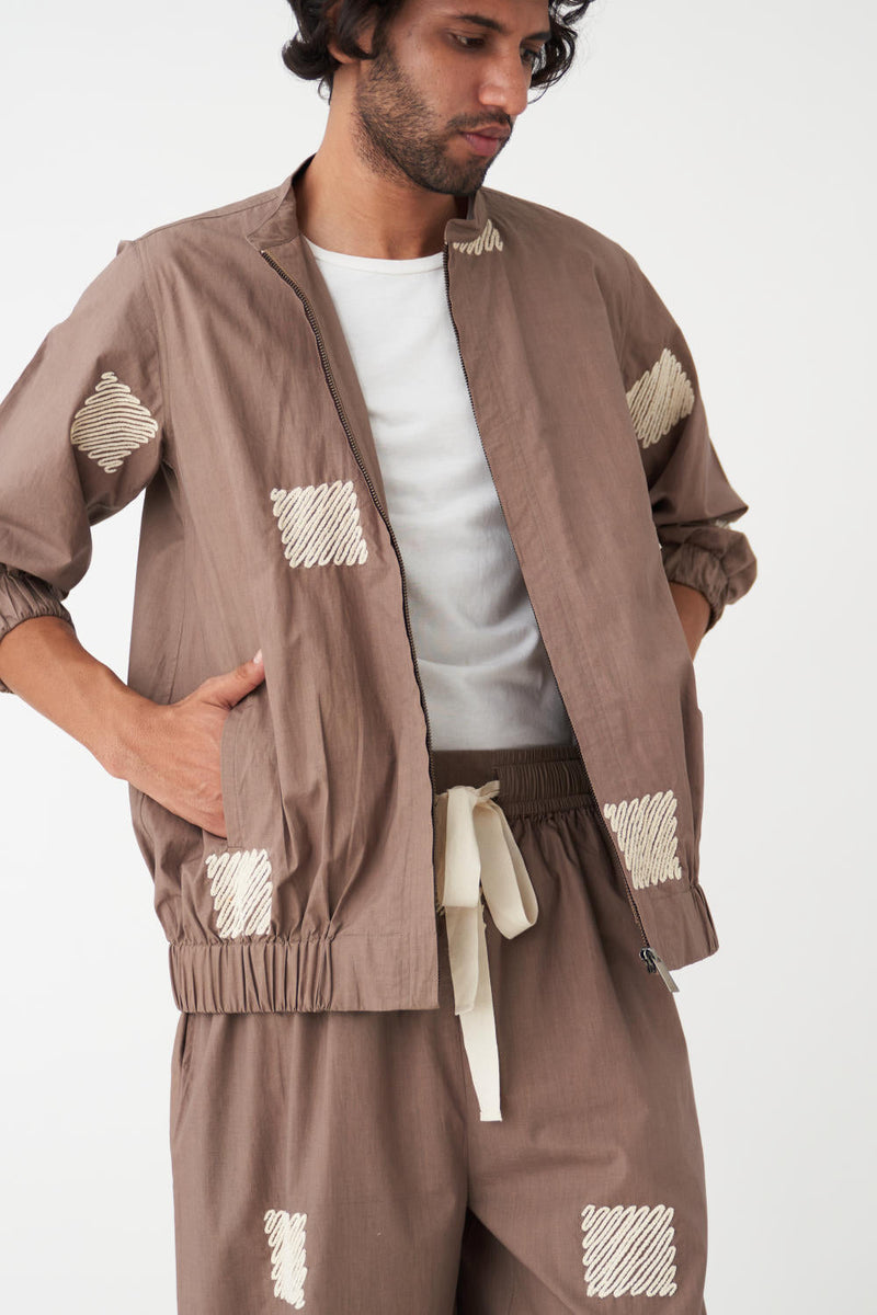 EMB. BOMBER JACKET CO-ORD (Set Of 2) - CEDAR