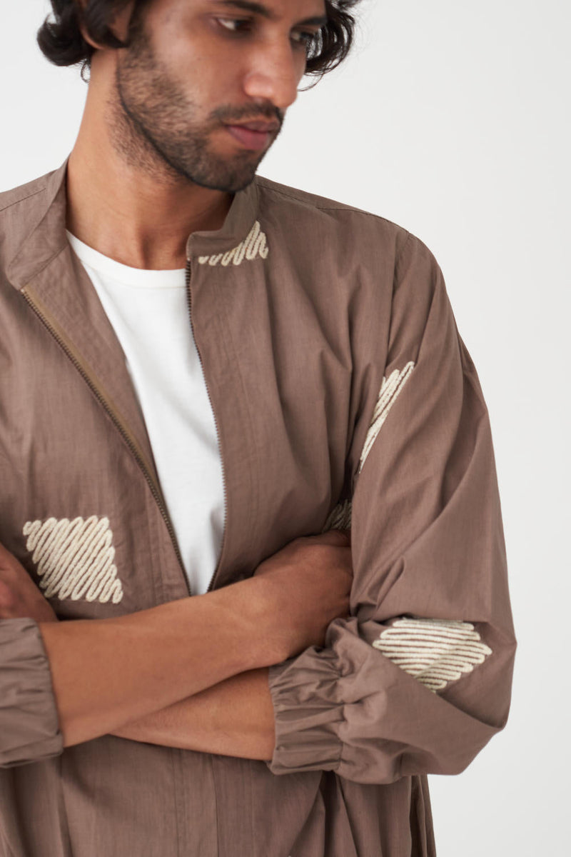 EMB. BOMBER JACKET CO-ORD (Set Of 2) - CEDAR