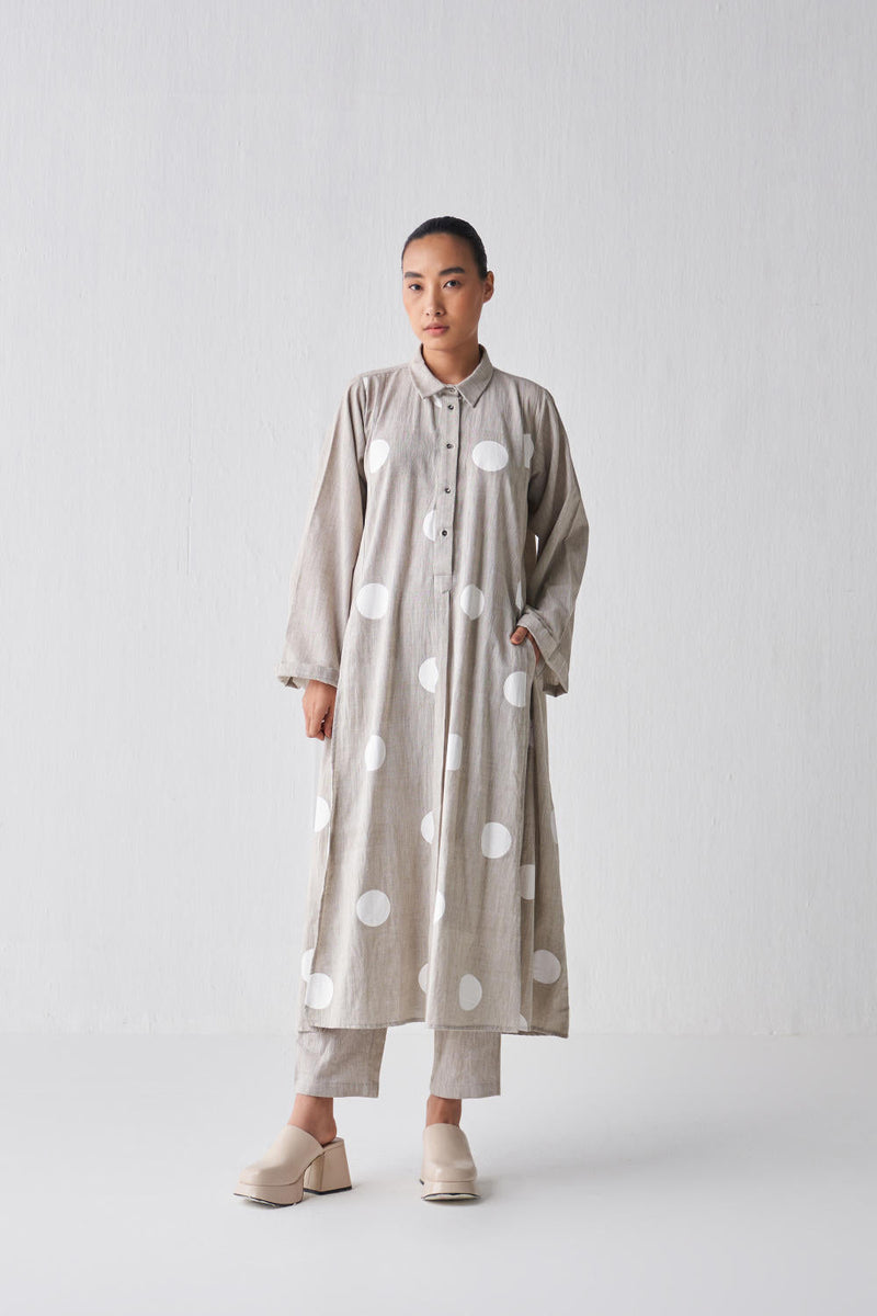 BEIGE PANEL SLIT SHIRT CO-ORD Co-ord Set,Bottoms,Top & Tunics by THREE in beige color for women Worldwide