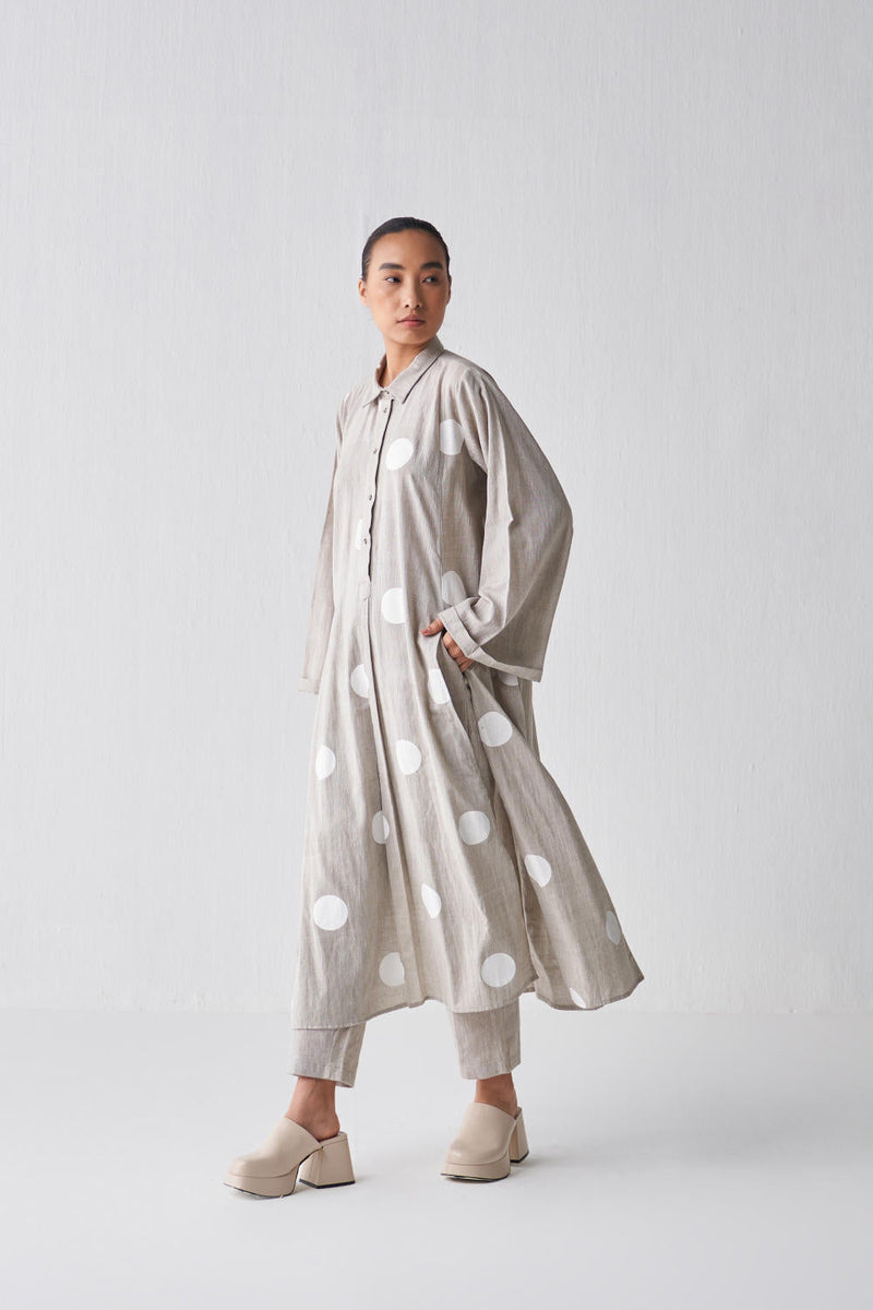 BEIGE PANEL SLIT SHIRT CO-ORD Co-ord Set,Bottoms,Top & Tunics by THREE in beige color for women Worldwide