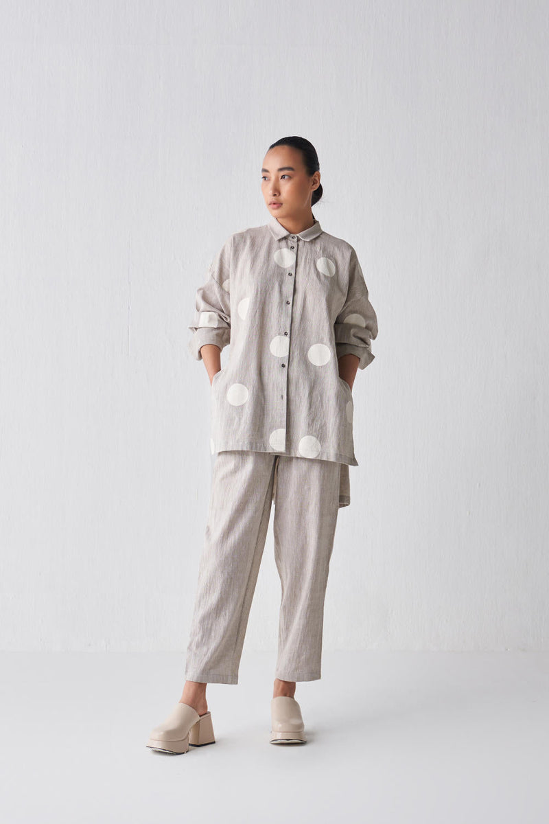 COLLARED BACK PLEAT SHIRT CO-ORD Co-ord Set,Bottoms,Top & Tunics by THREE in beige color for women Worldwide