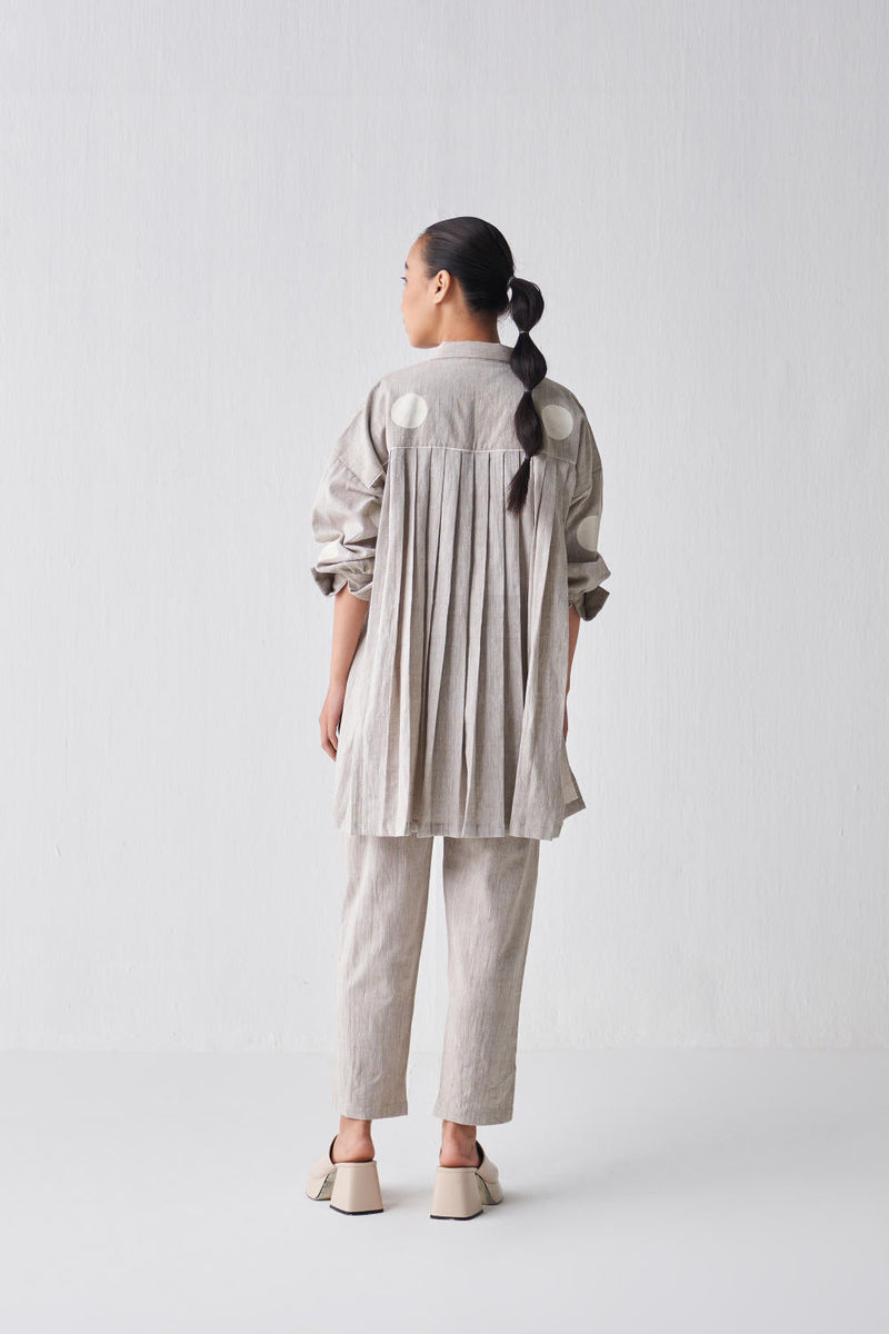 COLLARED BACK PLEAT SHIRT CO-ORD Co-ord Set,Bottoms,Top & Tunics by THREE in beige color for women Worldwide