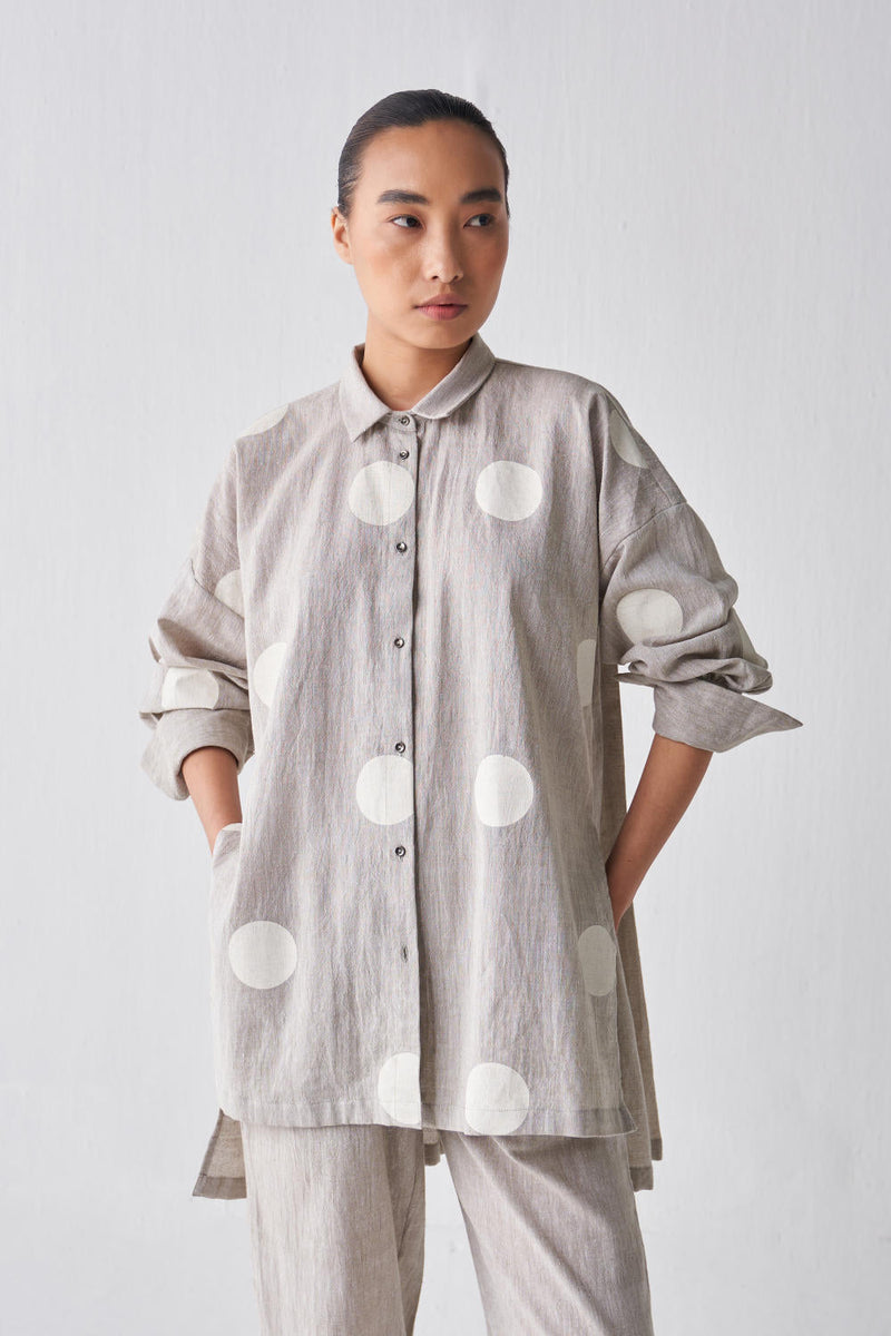 COLLARED BACK PLEAT SHIRT CO-ORD Co-ord Set,Bottoms,Top & Tunics by THREE in beige color for women Worldwide