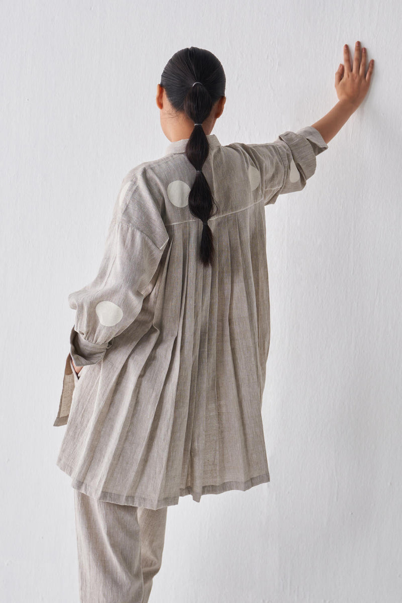 COLLARED BACK PLEAT SHIRT CO-ORD Co-ord Set,Bottoms,Top & Tunics by THREE in beige color for women Worldwide