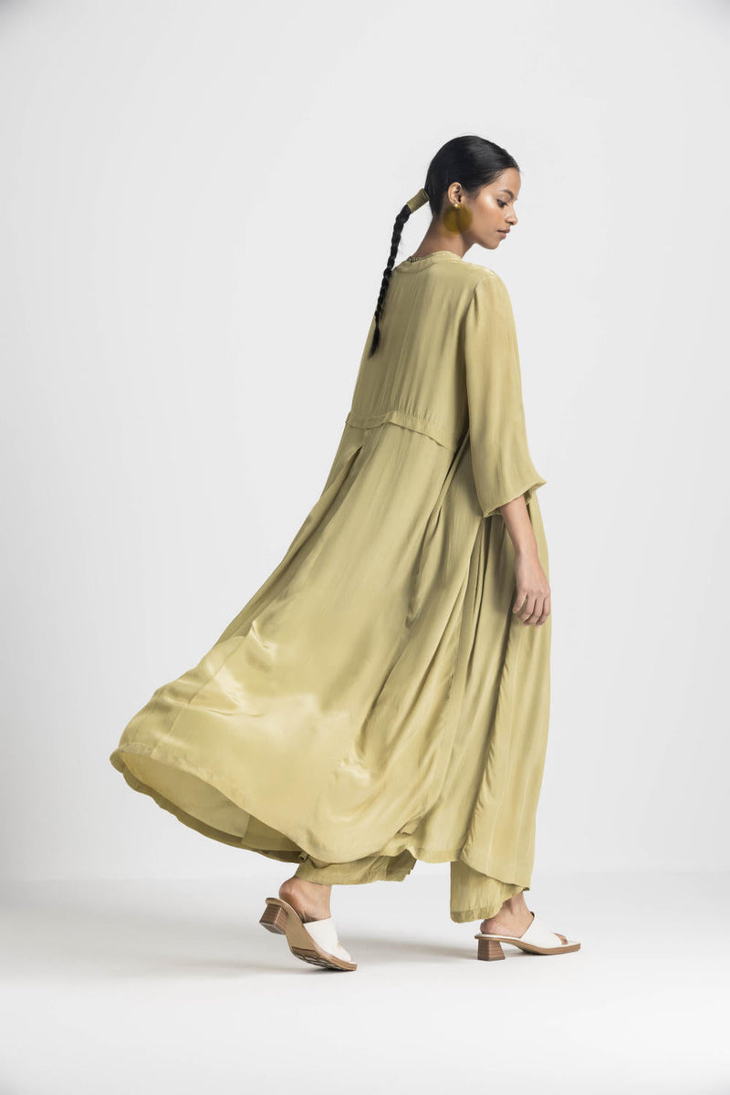BACK YOKE JACKET CO ORD (SET OF 4) - MOSS GREEN by THREE in green color for women Worldwide