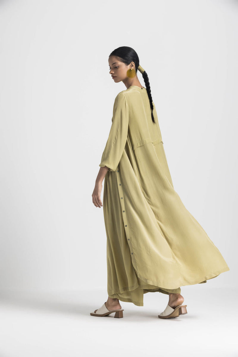 BACK YOKE JACKET CO ORD (SET OF 4) - MOSS GREEN by THREE in green color for women Worldwide