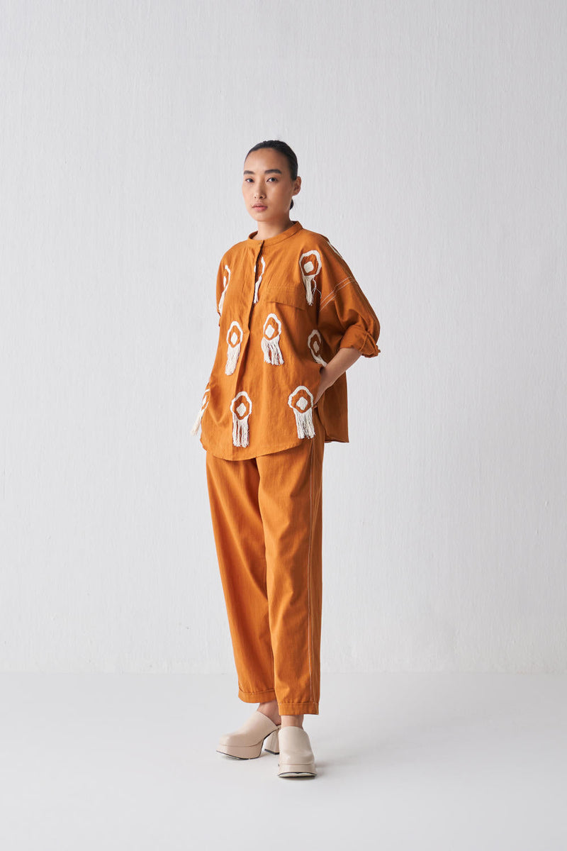 FRINGE BAT SLEEVE TOP CO-ORD Co-ord Set by THREE in rust color for women Worldwide
