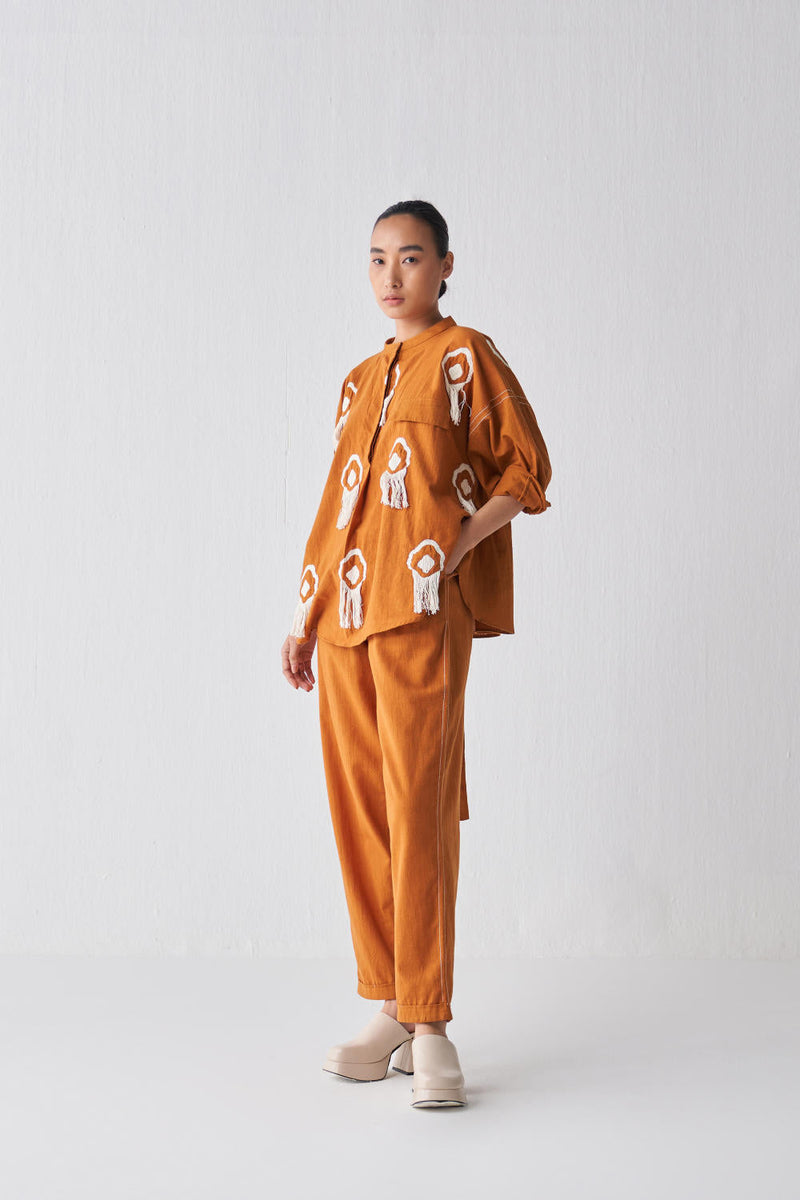 FRINGE BAT SLEEVE TOP CO-ORD Co-ord Set by THREE in rust color for women Worldwide