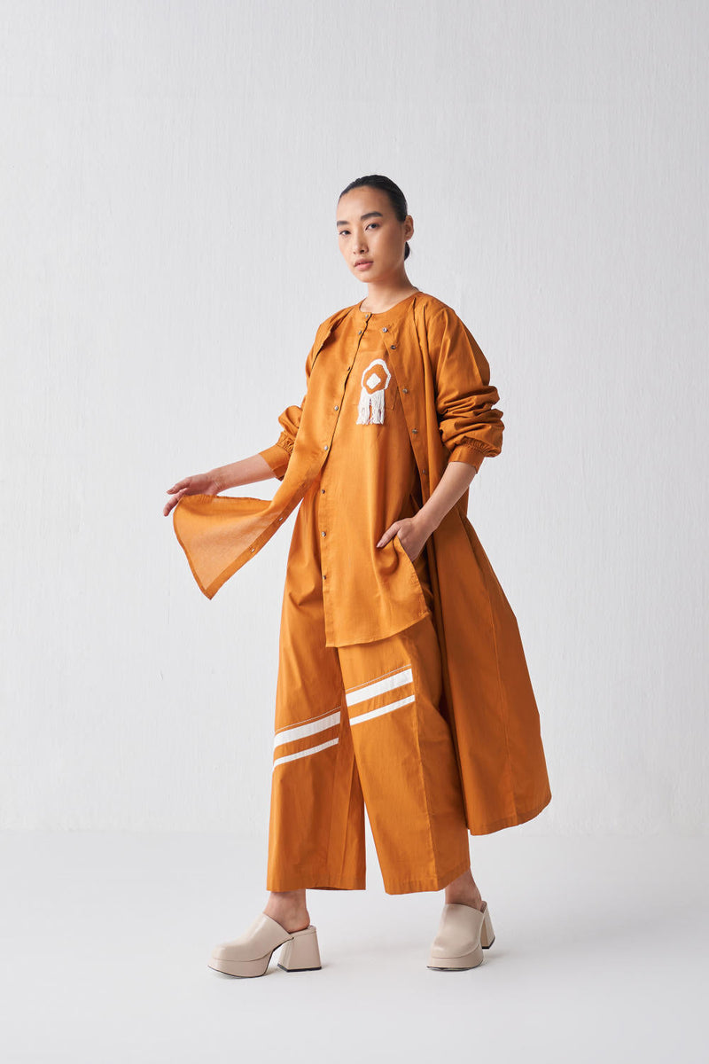 FRINGE SHIRT CO-ORD (SET OF 3) Co-ord Set,Top & Tunics by THREE in rust color for women Worldwide