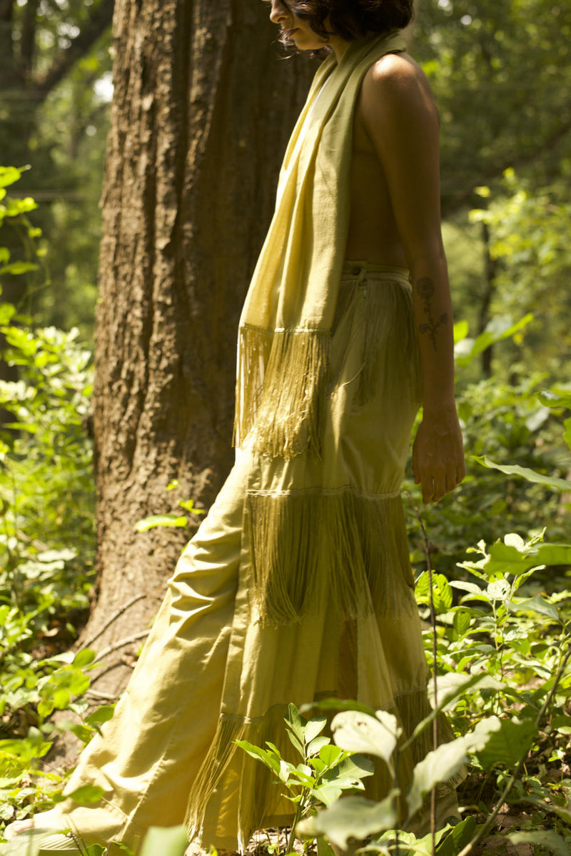 FRINGE SKIRT PANT - MOSS GREEN poplin by THREE in green color for women Worldwide