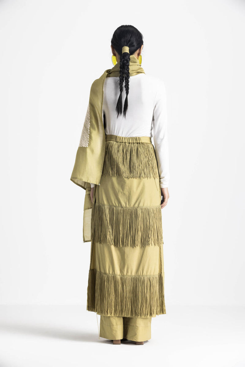 FRINGE SKIRT PANT - MOSS GREEN poplin by THREE in green color for women Worldwide
