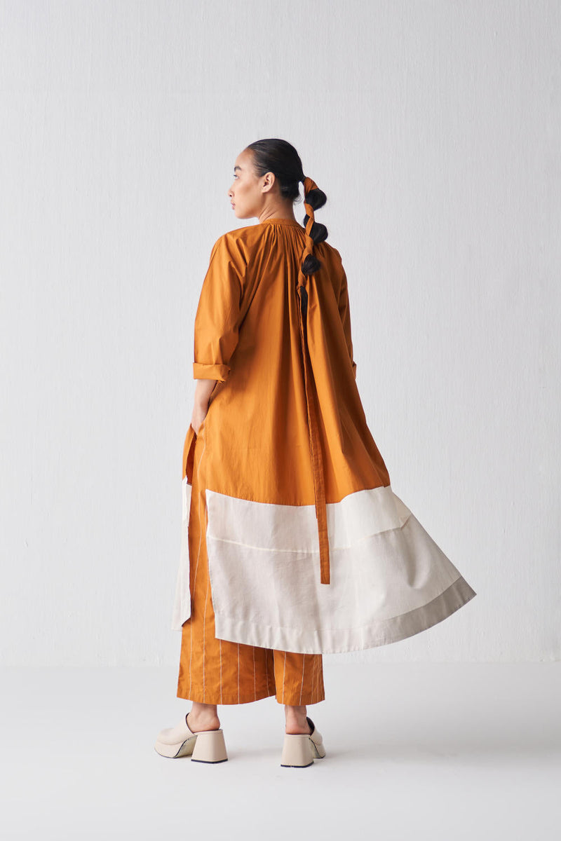 GATHERED NECK SHIRT CO-ORD Kurta Sets,Top & Tunics by THREE in rust color for women Worldwide