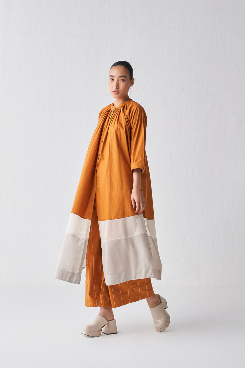 GATHERED NECK SHIRT CO-ORD Kurta Sets,Top & Tunics by THREE in rust color for women Worldwide