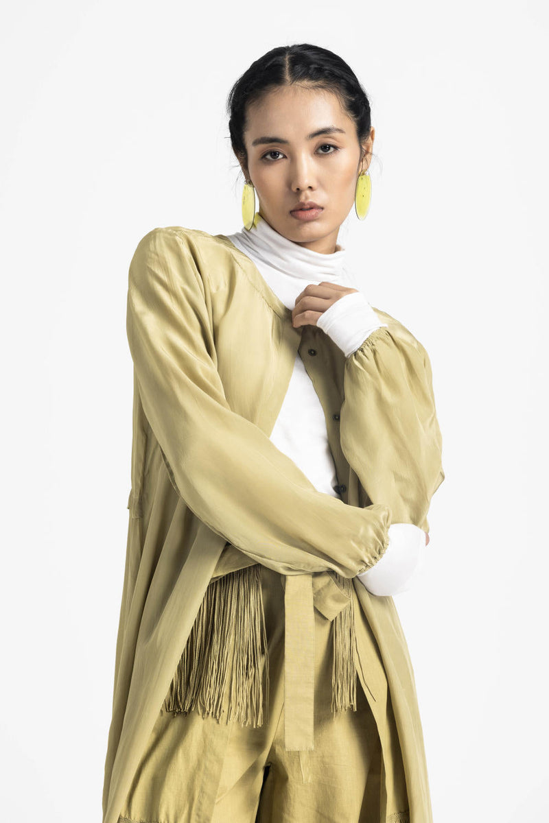 FRINGE SKIRT PANT CO ORD - MOSS GREEN by THREE in green color for women Worldwide