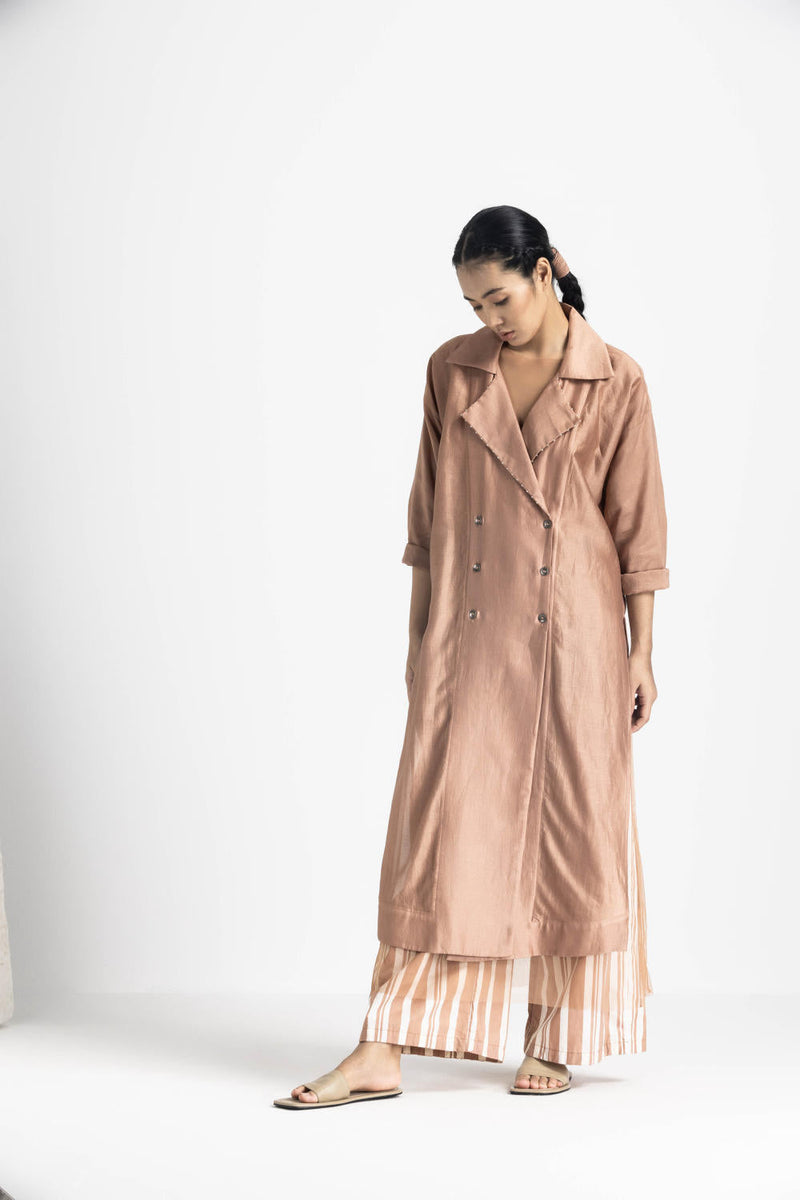OVERLAP KAFTAN CO ORD - CHAMPAGNE poplin by THREE in pink color for women Worldwide