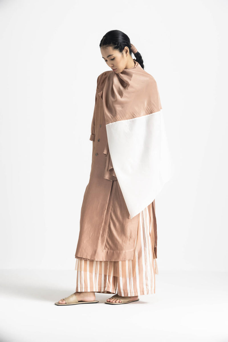 OVERLAP KAFTAN - CHAMPAGNE chanderi by THREE in pink color for women Worldwide