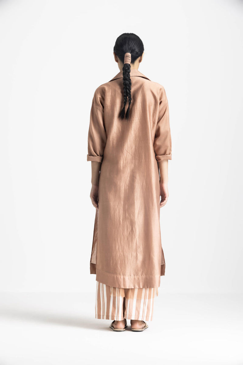OVERLAP KAFTAN - CHAMPAGNE chanderi by THREE in pink color for women Worldwide