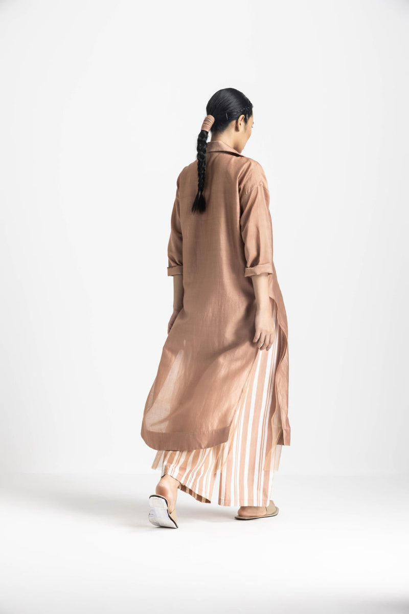 OVERLAP KAFTAN - CHAMPAGNE chanderi by THREE in pink color for women Worldwide