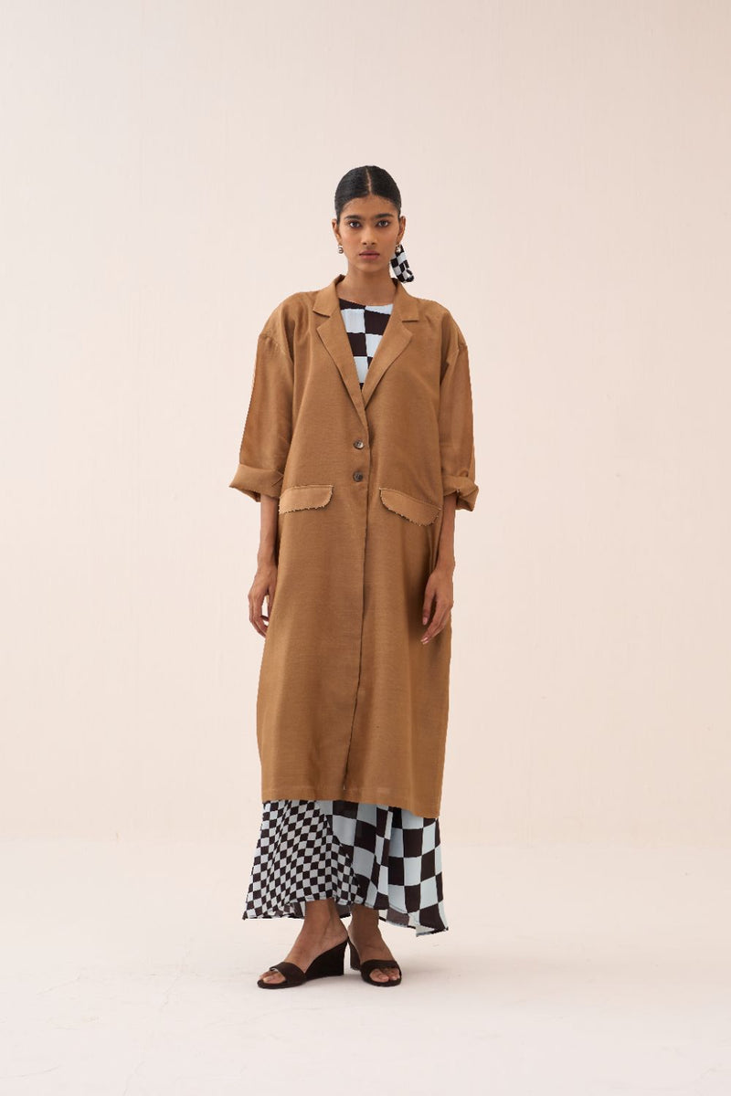 Back Tie Overlay Jacket (Set Of 2) chanderi by THREE in sand color for women Worldwide