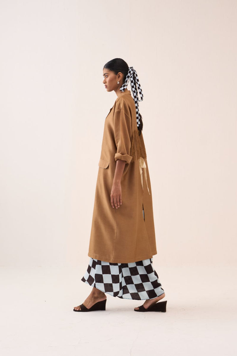 Back Tie Overlay Jacket (Set Of 2) chanderi by THREE in sand color for women Worldwide