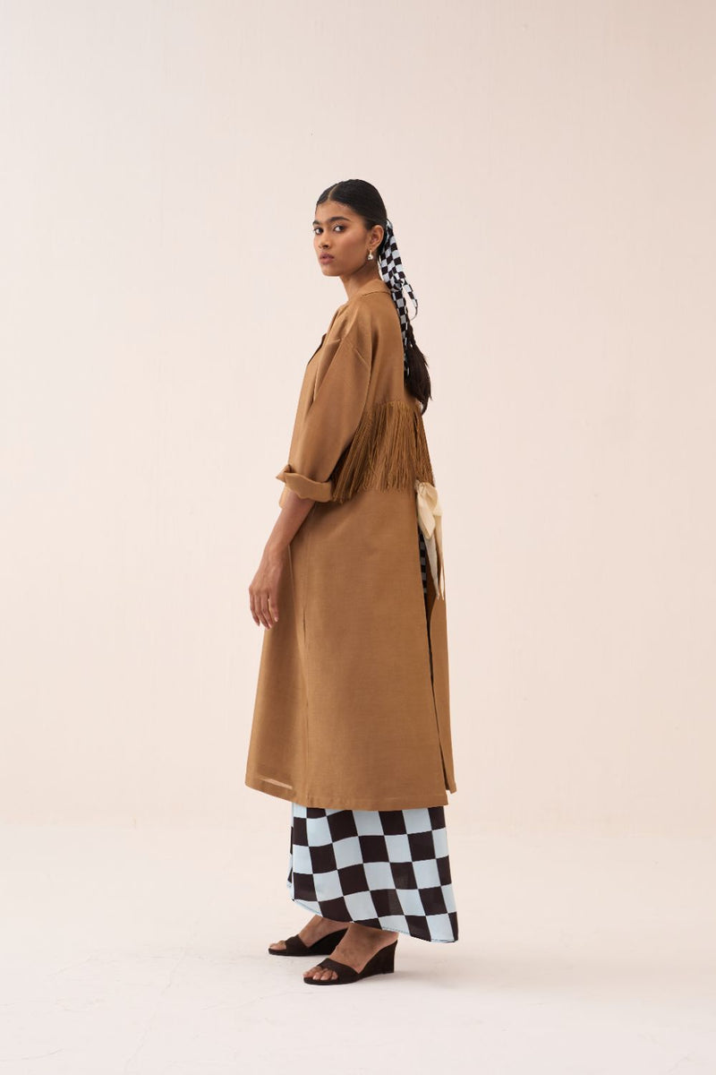 Back Tie Overlay Jacket (Set Of 2) chanderi by THREE in sand color for women Worldwide