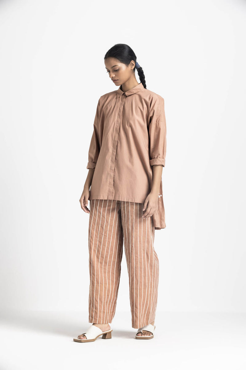 COLLARED BACK PLEAT SHIRT - CHAMPAGNE poplin by THREE in pink color for women Worldwide