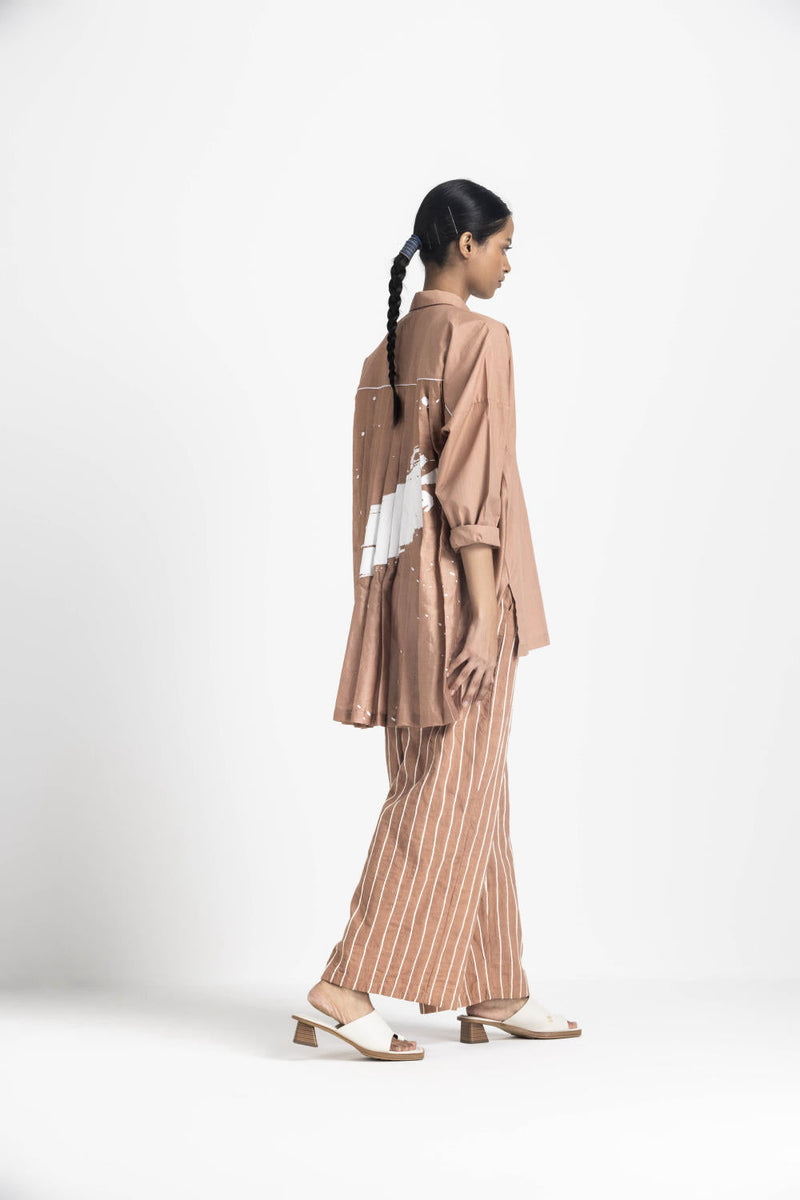 COLLARED BACK PLEAT SHIRT CO ORD - CHAMPAGNE poplin by THREE in pink color for women Worldwide