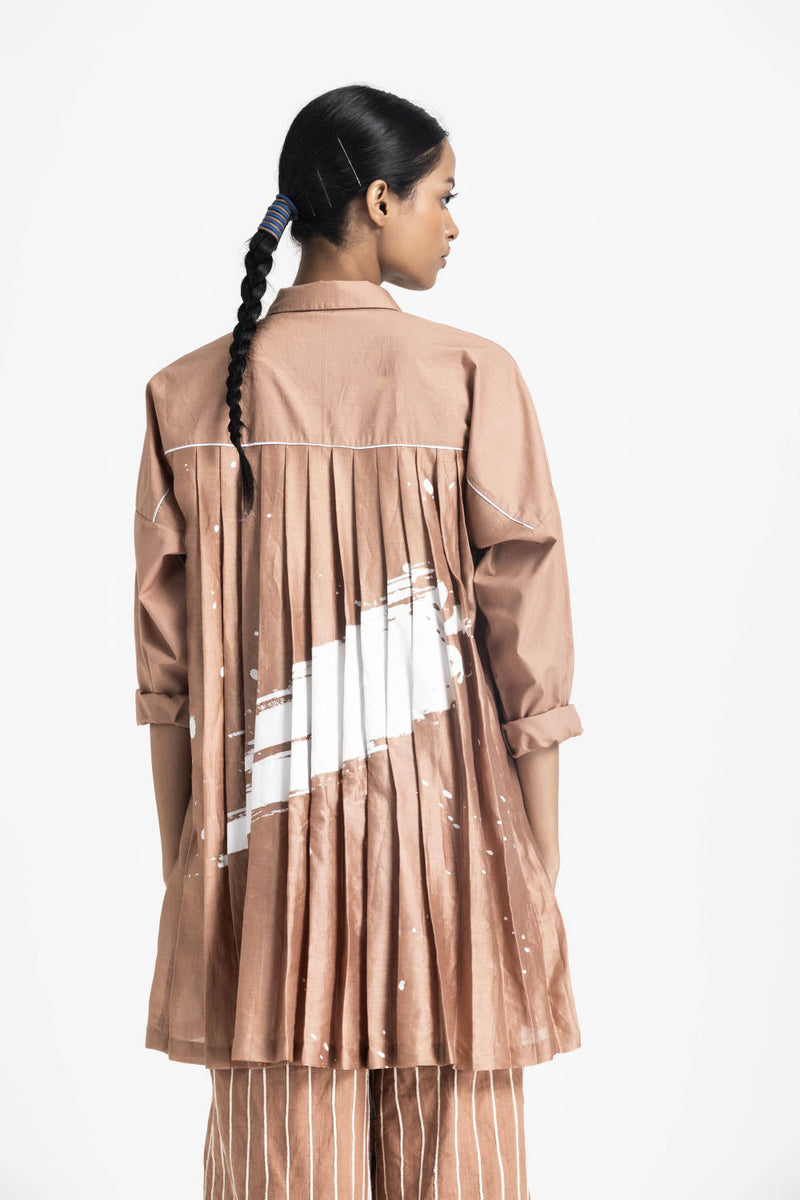 COLLARED BACK PLEAT SHIRT CO ORD - CHAMPAGNE poplin by THREE in pink color for women Worldwide